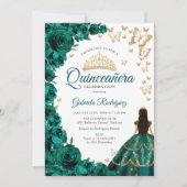 Invitation Emerald Green Rose Floral Or Blanc Quinceanera (Devant)