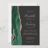 Invitation Emerald Green Rose Gold Agate Dark QR Code Mariage (Devant)