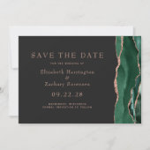 Invitation Emerald Green Rose Gold Agate foncé Enregistrer la (Devant)