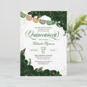 Invitation Emerald Green Rose & Gold Papel Picado Quinceañera (Debout devant)