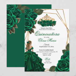 Invitation Emerald Green Rose Gold Quinceañera