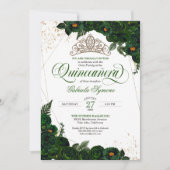Invitation Emerald Green Rose Gold Tiara Elegant Quinceañera (Devant)