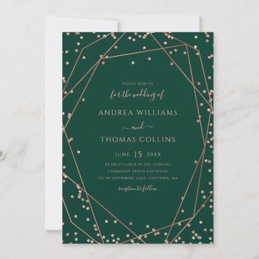 Invitation Emerald Green Rose Parties scintillant or Mariage  (Devant)