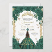 Invitation Emerald Green Roses & Gold Butterfly Quinceanera (Devant)