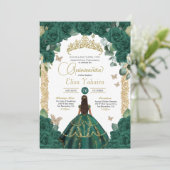 Invitation Emerald Green Roses & Gold Butterfly Quinceanera (Debout devant)