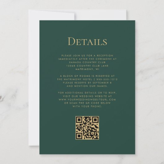 Invitation Emerald Green Royal Blue Floral Code QR Mariage (Dos)