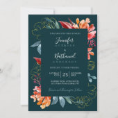 Invitation Emerald Green Rusty Orange Floral Mariage (Devant)
