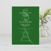 Invitation Emerald Green Script Mariage Monogramme contempora (Debout devant)