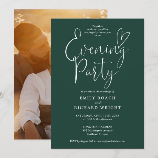 Invitation Emerald Green Script Photo Mariage soirée (Devant / Derrière)