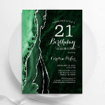 Invitation Emerald Green Silver Agate 21e anniversaire<br><div class="desc">Émeraude vert et argent agate 21e anniversaire invitation de fête. Design élégant et moderne avec aquarelle agate marbre arrière - plan,  faux parties scintillant argent et typographie script. Carte invitation branchée parfaite pour une célébration anniversaire féminine élégante. Invitations Zazzle imprimées ou téléchargement instantané modèle imprimable numérique.</div>