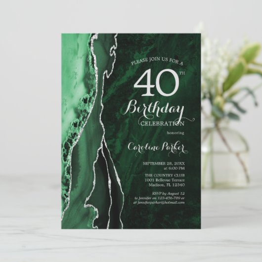 Invitation Emerald Green Silver Agate 40e anniversaire (Debout devant)