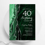 Invitation Emerald Green Silver Agate 40e anniversaire<br><div class="desc">Émeraude vert et argent agate 40e anniversaire invitation de fête. Design élégant et moderne avec aquarelle agate marbre arrière - plan,  faux parties scintillant argent et typographie script. Carte invitation branchée parfaite pour une célébration anniversaire féminine élégante. Invitations Zazzle imprimées ou téléchargement instantané modèle imprimable numérique.</div>