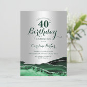Invitation Emerald Green Silver Agate 40th Birthday Party (Debout devant)