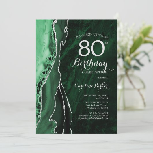 Invitation Emerald Green Silver Agate 80e anniversaire (Debout devant)
