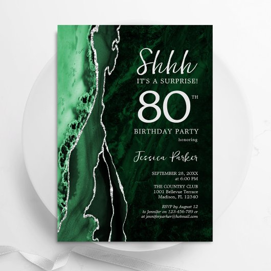 Invitation Emerald Green Silver Agate Surprise 80e anniversai