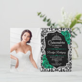 Invitation Emerald Green Silver Black Photo Quinceanera (Debout devant)