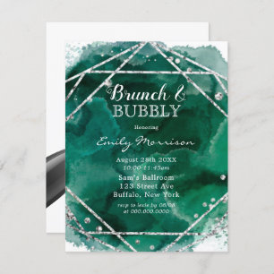 Invitation Emerald Green Silver Brunch géométrique & Bubbly