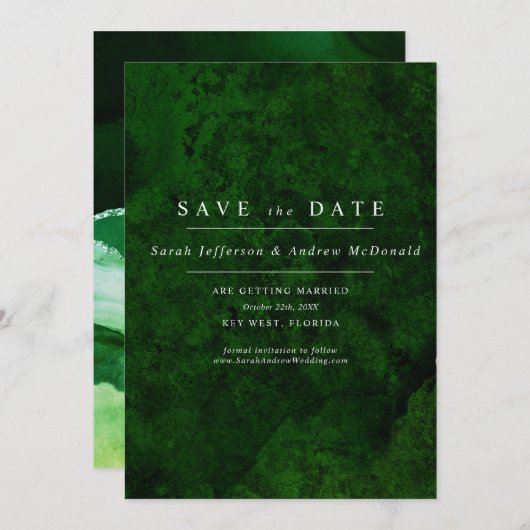 Invitation Emerald Green & Silver Calligraphy Enregistrer la  (Devant / Derrière)