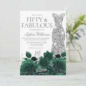 Invitation Emerald Green & Silver Dress 50th Birthday Party (Debout devant)