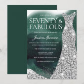 Invitation Emerald Green & Silver Dress 70th Birthday Party (Devant / Derrière)