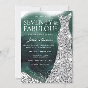 Invitation Emerald Green & Silver Dress 70th Birthday Party