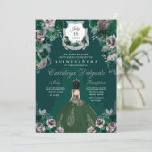 Invitation Emerald Green & Silver Princess Castle Quinceañera (Debout devant)