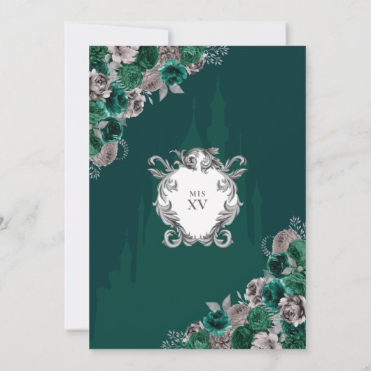 Invitation Emerald Green & Silver Princess Castle Quinceañera (Dos)