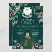 Invitation Emerald Green & Silver Princess Castle Quinceañera (Devant / Derrière)