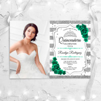 Emerald Green Silver White Photo Quinceanera