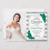 Invitation Emerald Green Silver White Photo Quinceanera (Devant)