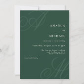 Invitation Emerald Green Simple Élégant Mariage Monogramme (Devant)