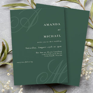 Invitation Emerald Green Simple Élégant Mariage Monogramme
