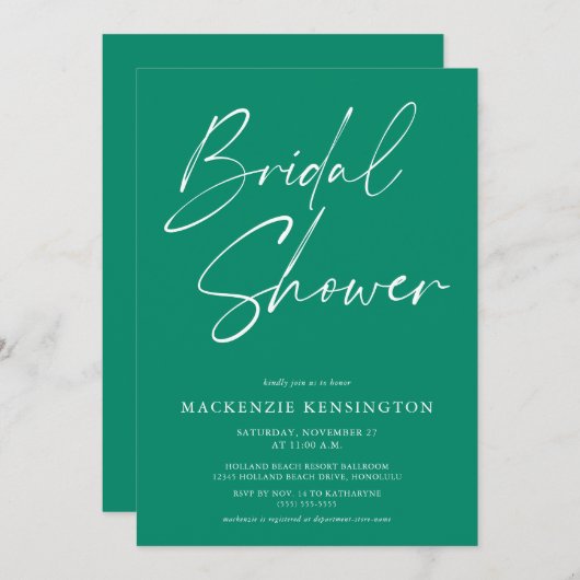 Invitation Emerald Green Simple Fête des mariées élégante (Devant / Derrière)
