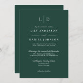 Invitation Emerald Green Simple Monogramme QR Code Mariage (Devant / Derrière)