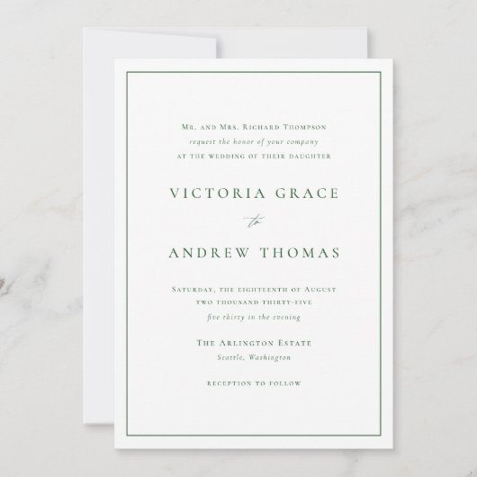 Invitation Emerald Green Simple Typographie Mariage officiel (Devant)
