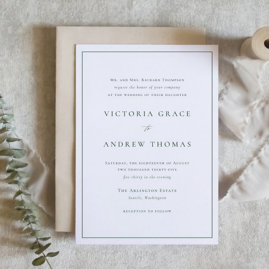 Invitation Emerald Green Simple Typographie Mariage officiel