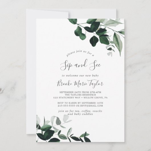 Invitation Emerald Green Sip and See (Devant)