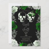 Invitation Emerald Green Skeleton Skull Rose Mariage gothique (Devant)
