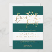 Invitation Emerald Green Stripe Gold Anniversaire (Devant)