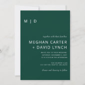 Invitation Emerald Green Style moderne Monogram Mariage (Devant)