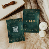Invitation Emerald Green Tarot Celestial QR Code Mariage