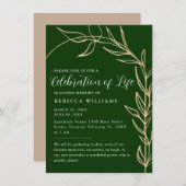 Invitation Emerald Green Text Célébration minimale de la vie (Devant / Derrière)