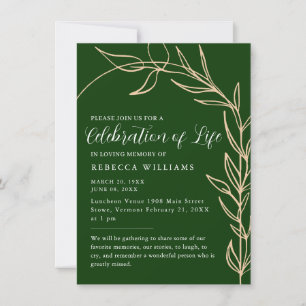 Invitation Emerald Green Text Célébration minimale de la vie