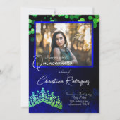 Invitation Emerald Green Tiara, Sapphire Blue Quinceanera (Devant)