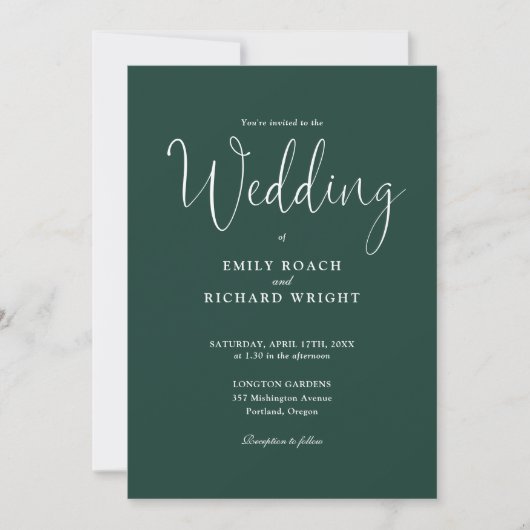 Invitation Emerald Green Tout en un élégant Mariage de script (Devant)