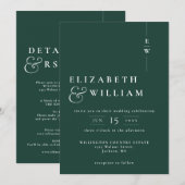 Invitation Emerald Green Tout en un Mariage Monogramme modern (Devant / Derrière)