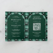 Invitation Emerald Green Tufted QR Code Mariage musulman (Intérieur)