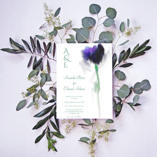 Invitation Emerald Green Tulip Floral Monogramme Mariage