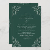 Invitation Emerald Green Vintage Mariage élégant (Devant / Derrière)