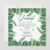 Invitation Emerald Green Watercolor Feuilles Graduation Party (Devant)